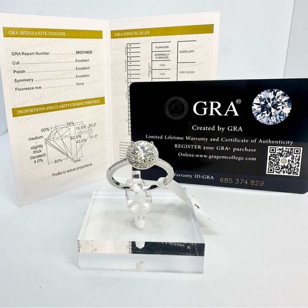 Moissanite Diamond Engagement Ring Brilliant Round Cut Halo S925 2 Ct Size 9 - Picture 4 of 12